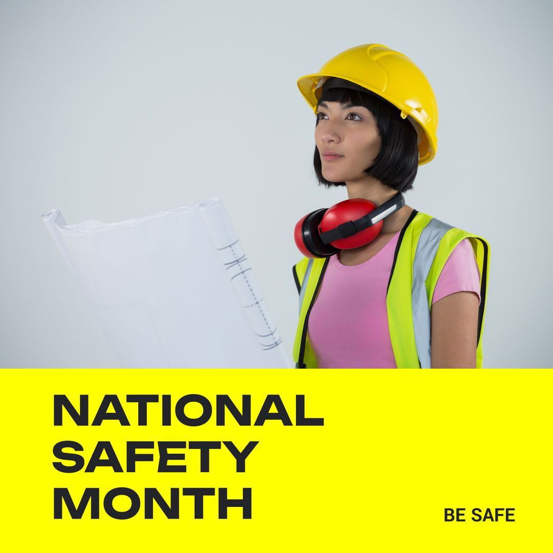 Asian Female Architect Highlighting National Safety Month with Helmet and Plans - Download Free Stock Templates Pikwizard.com