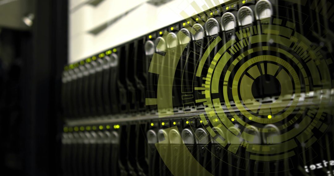 Data Processing Interface Overlay on Server Rack