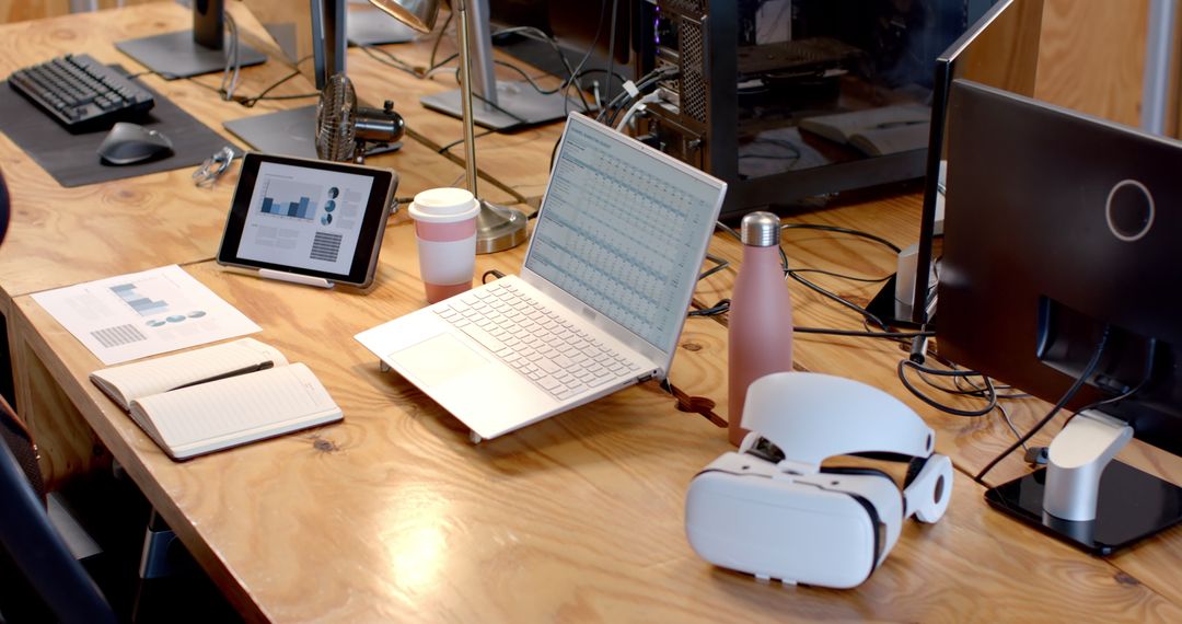 Modern Workspace with Technology and Business Analytics Data