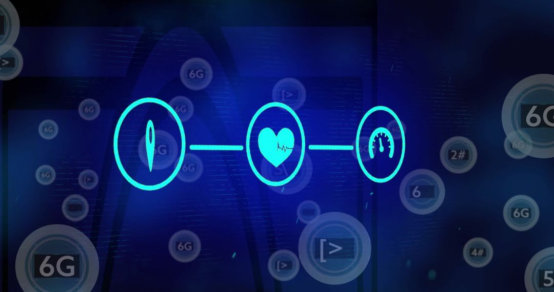 Neon Tech Icons with Futuristic 6G Wireless Network Design