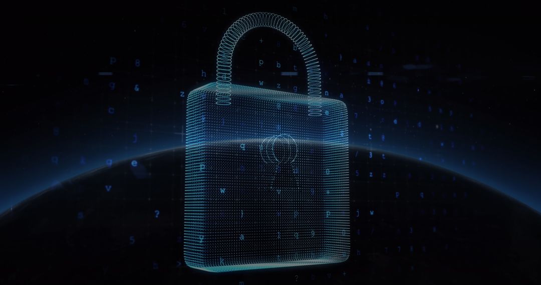 Digital Padlock Hologram Symbolizing Cybersecurity