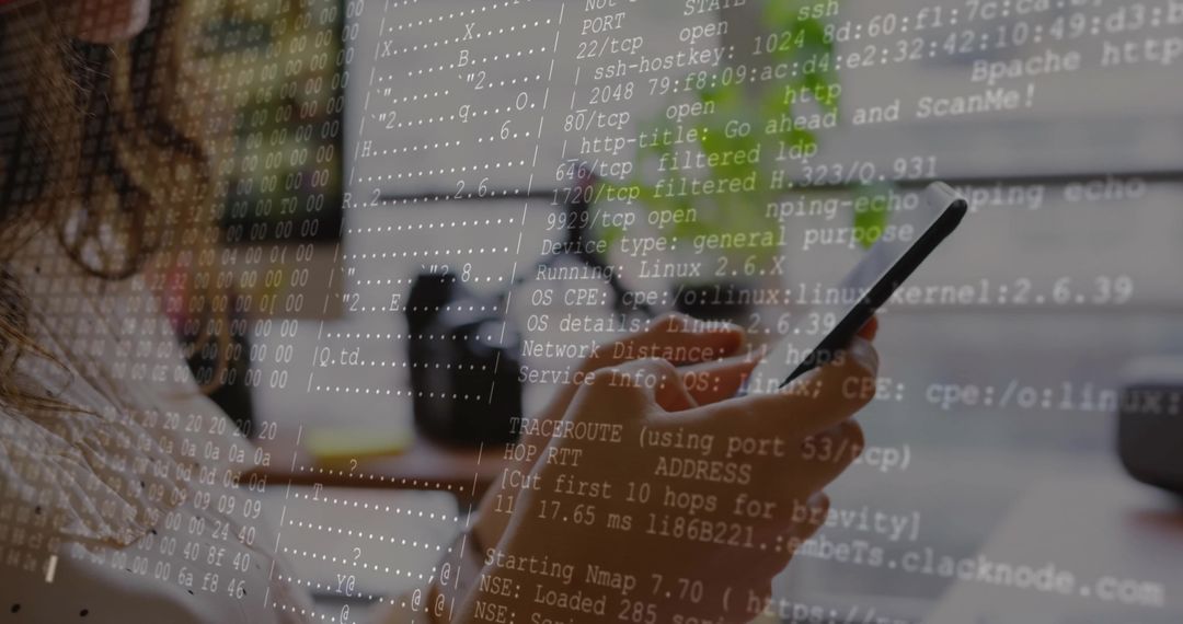 Female Coder Scanning Ports with Smartphone