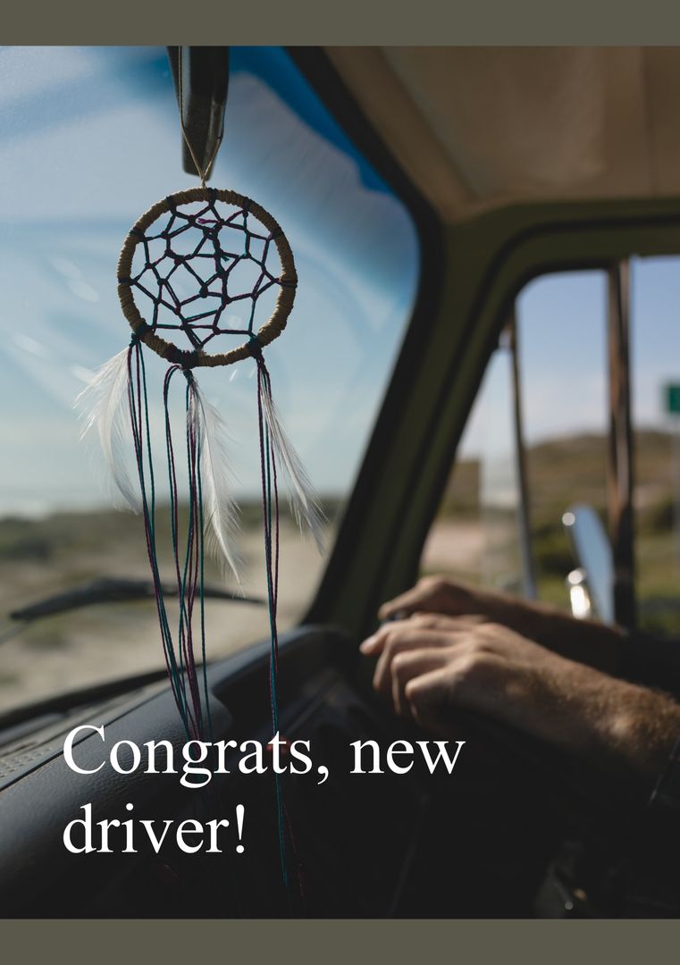 New Driver Celebrating in Van with Dreamcatcher - Download Free Stock Templates Pikwizard.com