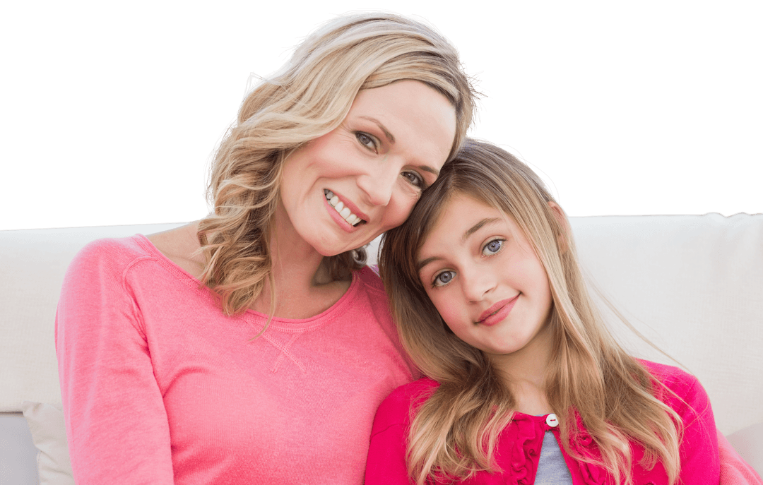 Smiling Mother and Daughter on Transparent Background