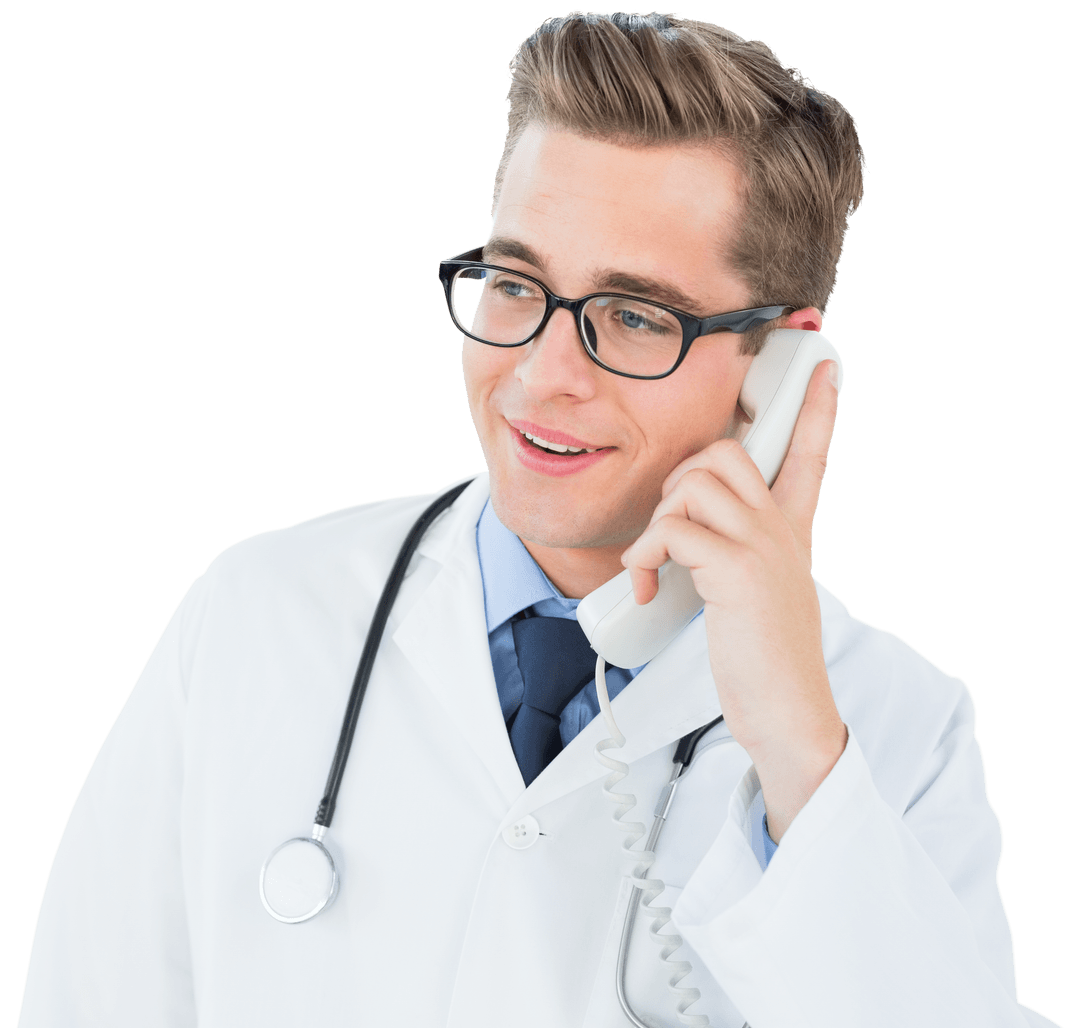 Transparent Smiling Doctor Talking on Phone
