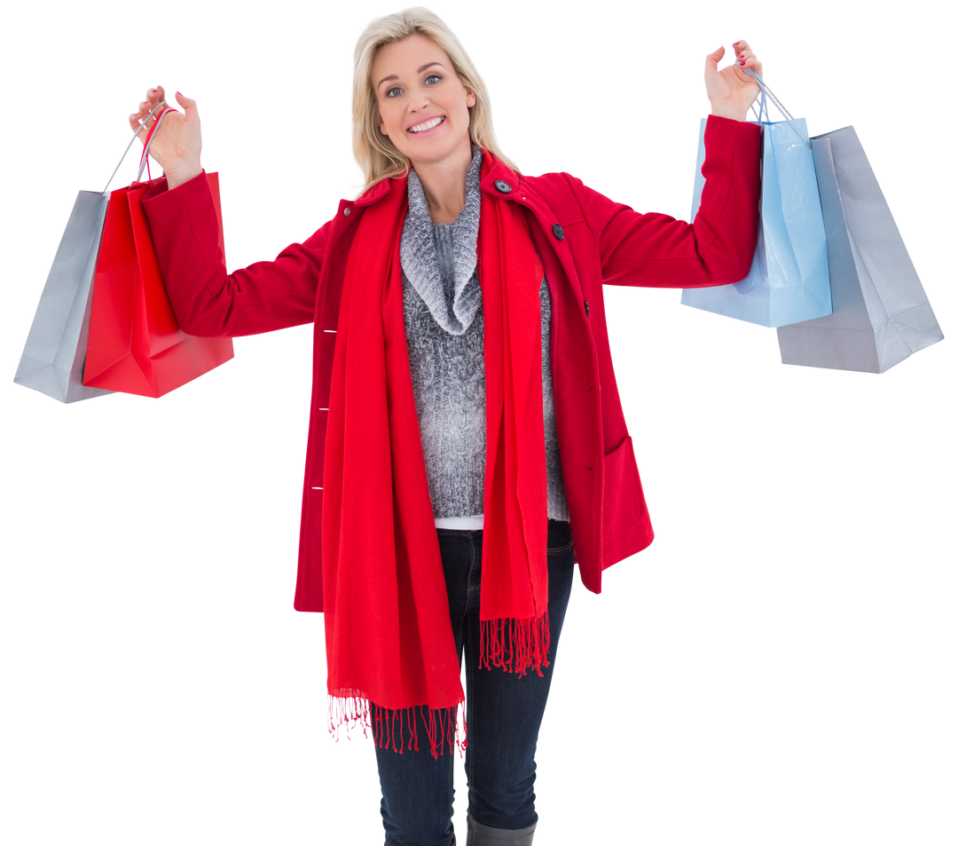 Blonde Woman in Winter Clothes Holding Shopping Bags Isolated on Transparent Background - Download Free Stock Images Pikwizard.com