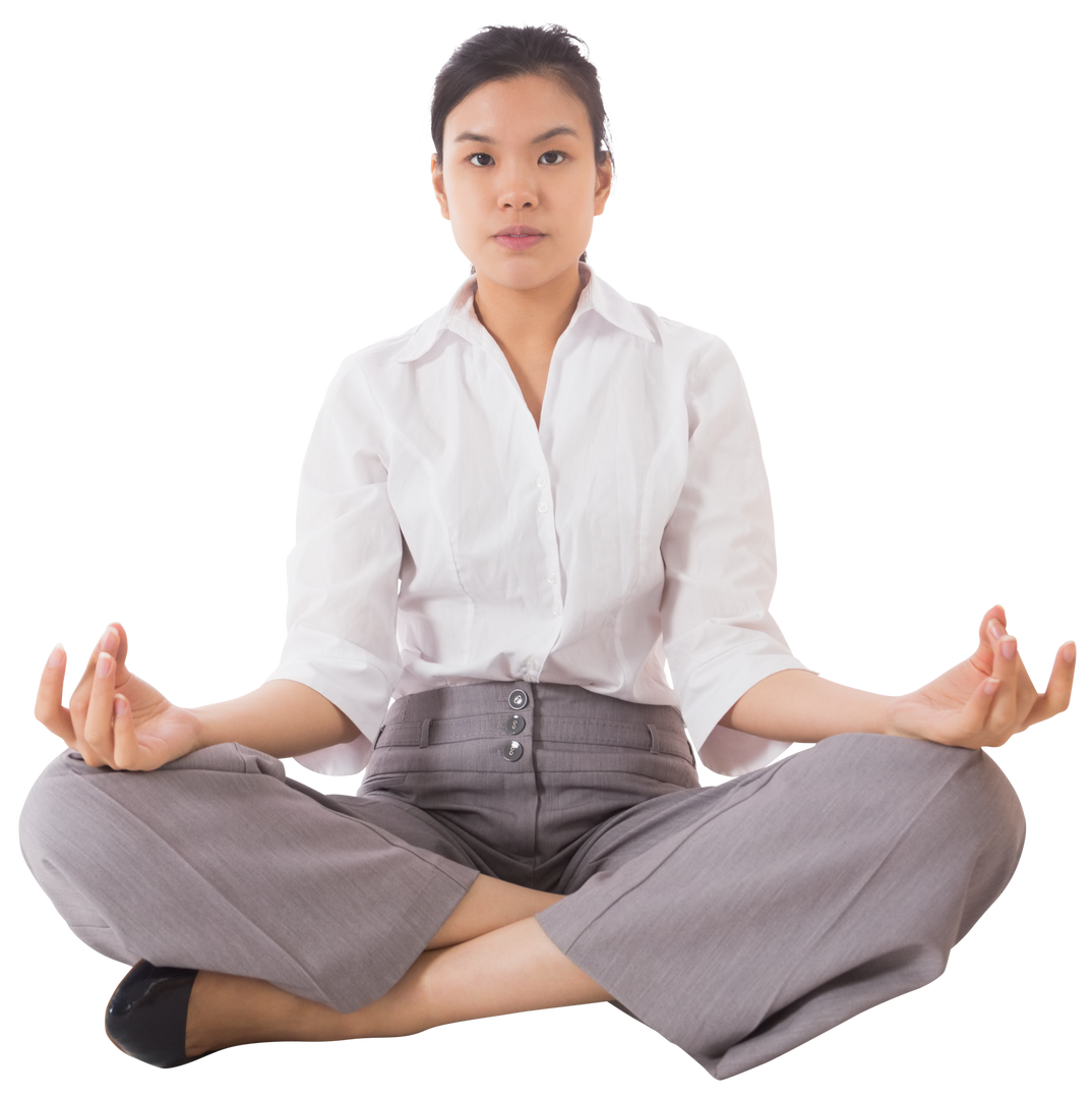 Transparent Focused Businesswoman in Lotus Pose for Meditation - Download Free Stock Images Pikwizard.com