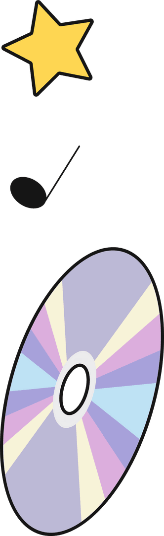 Cartoon Icon Set with Star, Musical Note, and CD on Transparent Background