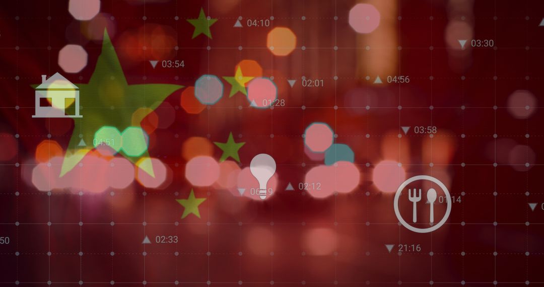 China Flag Overlay on Blurred Urban Data Interface Background