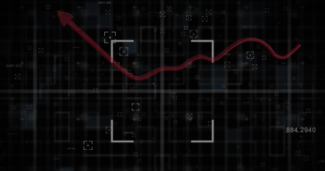 Abstract Digital Interface with Rising Graph Arrow on Black Background