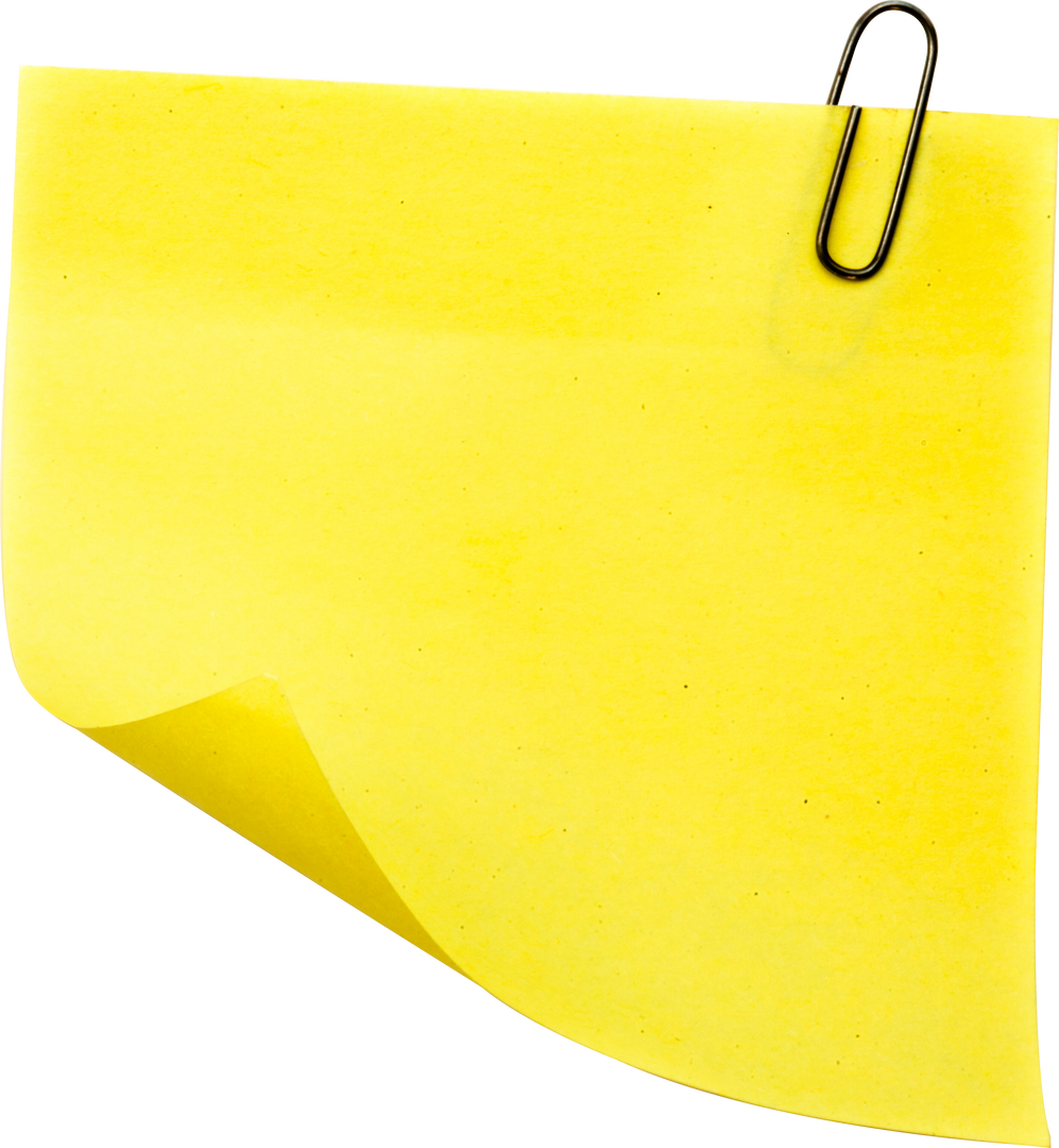 Blank Transparent Yellow Sticky Note with Paperclip and Curled Corner - Download Free Stock Images Pikwizard.com