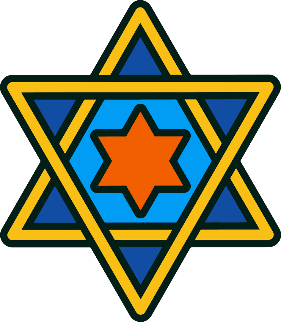 Transparent Geometric Star with Blue Hexagon and Orange Center