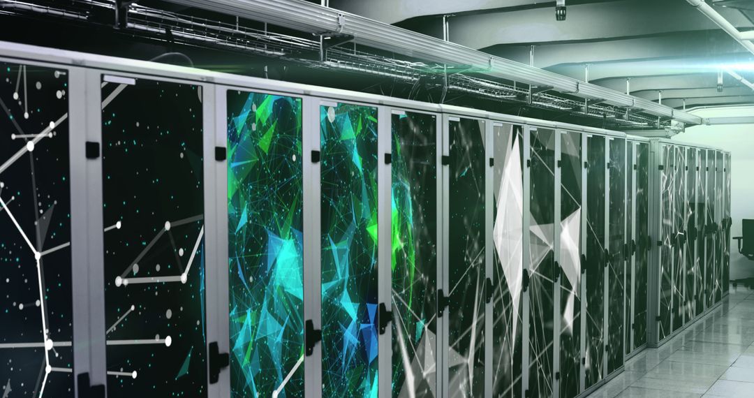 Futuristic Server Room with Network Connections Visualization