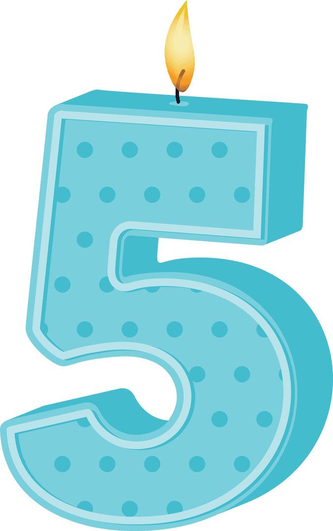 Blue Birthday Candle Number 5 on Transparent Background