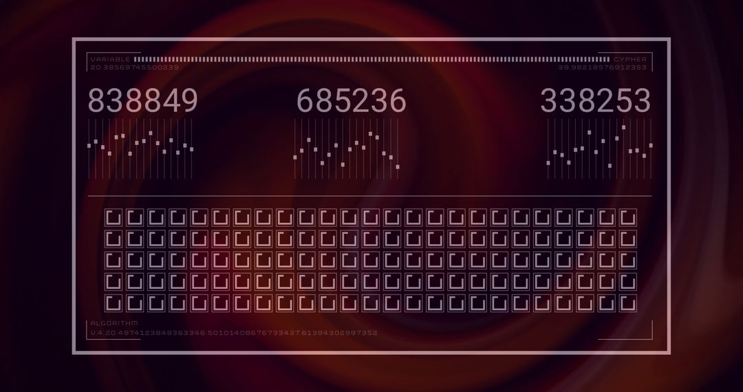 Futuristic data encryption algorithm display on abstract background