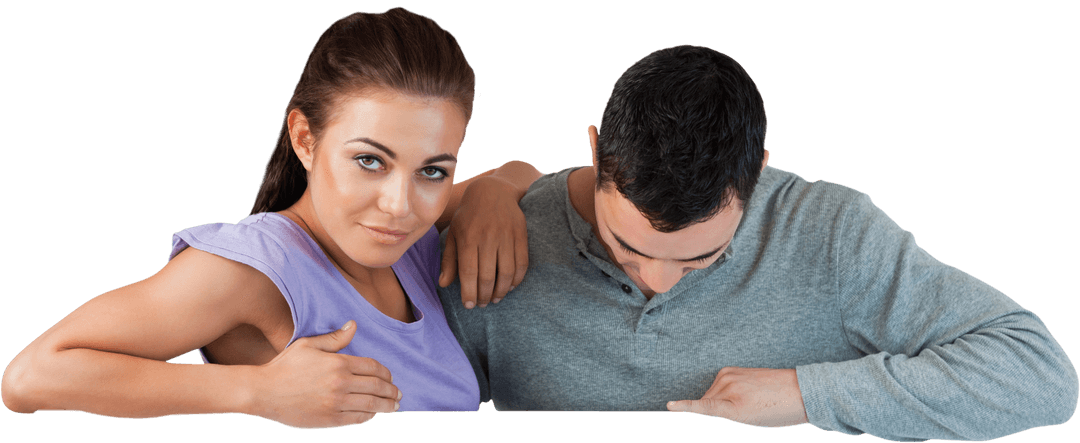 Attractive Couple Displaying Transparent Blank Card Together