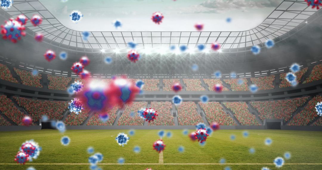Coronavirus Particles Hovering Over Empty Stadium During Pandemic