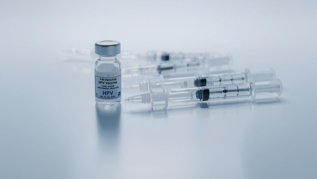 HPV Vaccine Vial With Syringes for Immunization on Counter