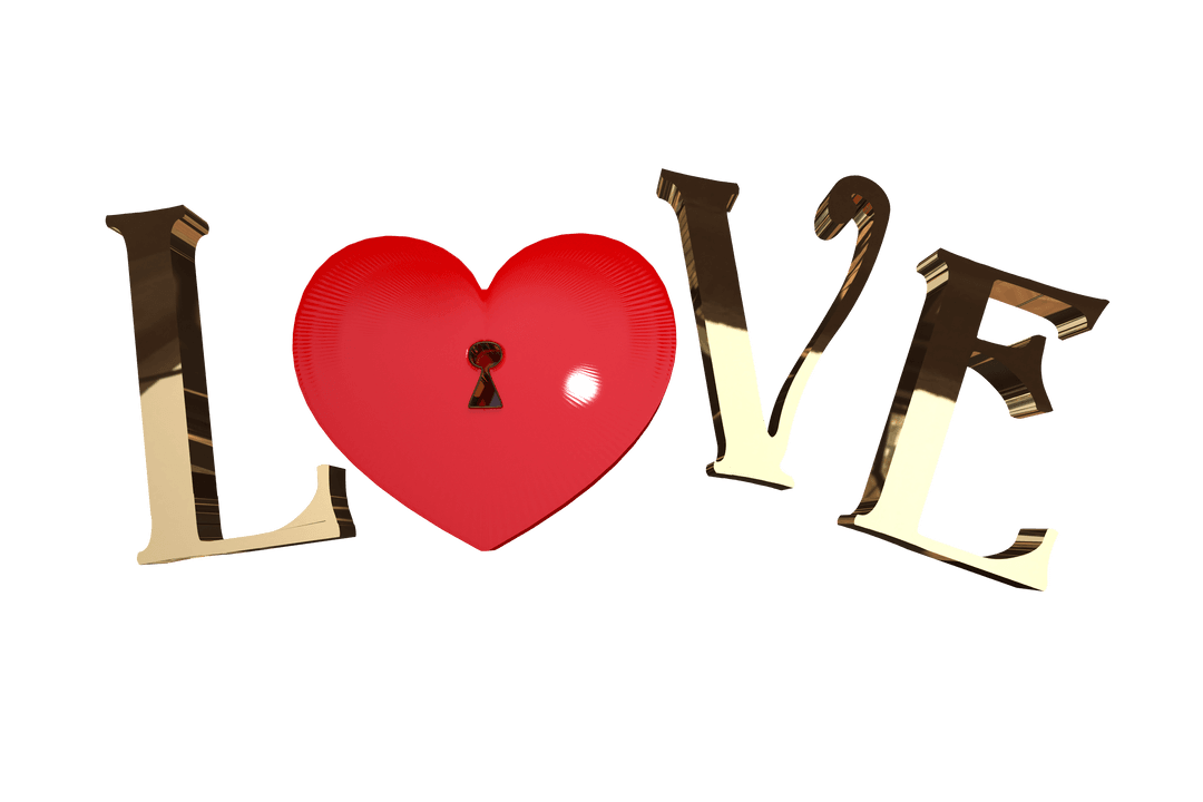 Transparent Love Text with Red Heart Illustration