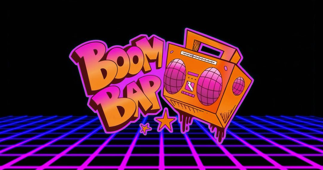 Vibrant Boom Bap Graffiti with Neon Synthwave Background