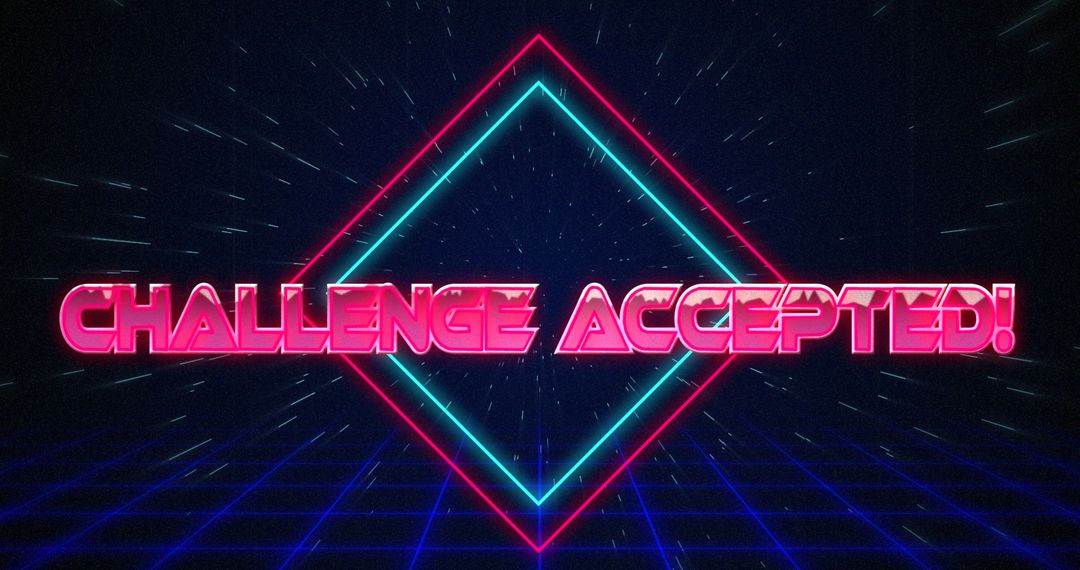 Retro Challenge Accepted Text with Neon Grid and Hyperspace Effect