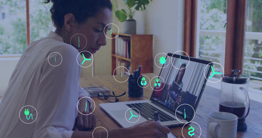 Businesswoman Analyzing Digital Charts in Home Office with Modern Technology