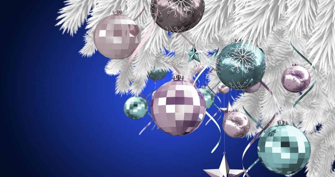 Elegant Christmas Tree with Pixel-style Baubles on Blue Background