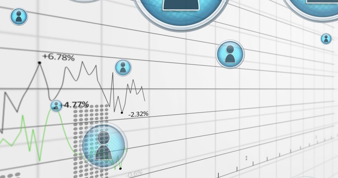 Digital Icons Floating Over Statistical Graph on White Background