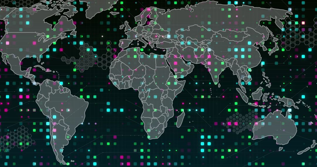Digital World Map with Global Connectivity Elements
