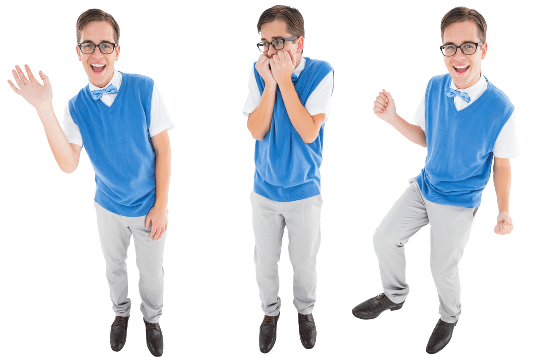 Nerdy Students on Transparent Background Expressing Joyful Emotions
