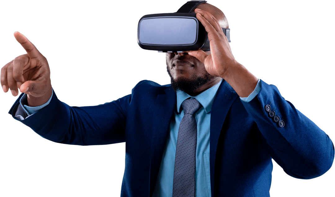 Transparent African American Businessman Interacting with Virtual Reality