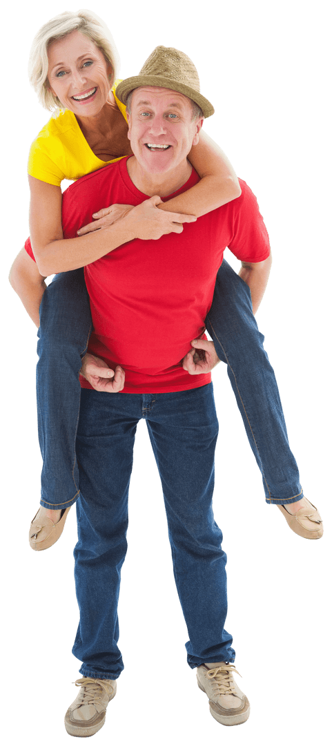 Transparent Joyful Mature Couple Piggybacking Playfully