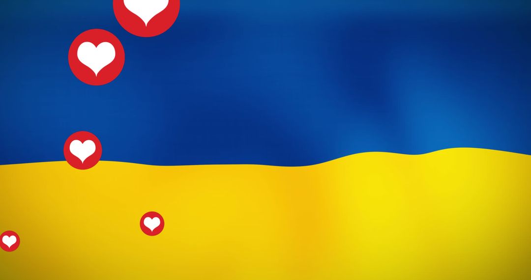Hearts Floating Over Ukraine Flag, Symbolizing Support and Solidarity