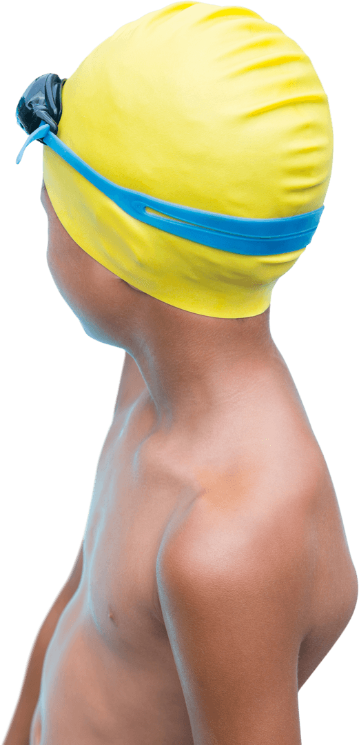 Transparent Background View Young Boy Wearing Yellow Swimming Cap