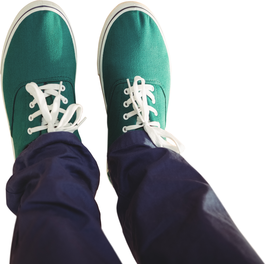 Low Section of Person Wearing Green Canvas Shoes and Blue Pants on Transparent Background - Download Free Stock Images Pikwizard.com