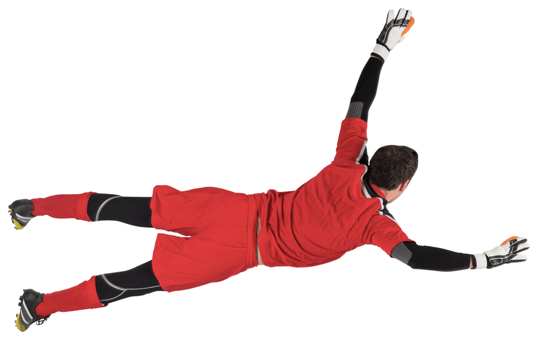 Professional Goalie Making a Dynamic Dive with Transparent Background