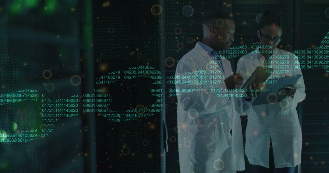 Scientists Analyzing Data in High-Tech Server Room