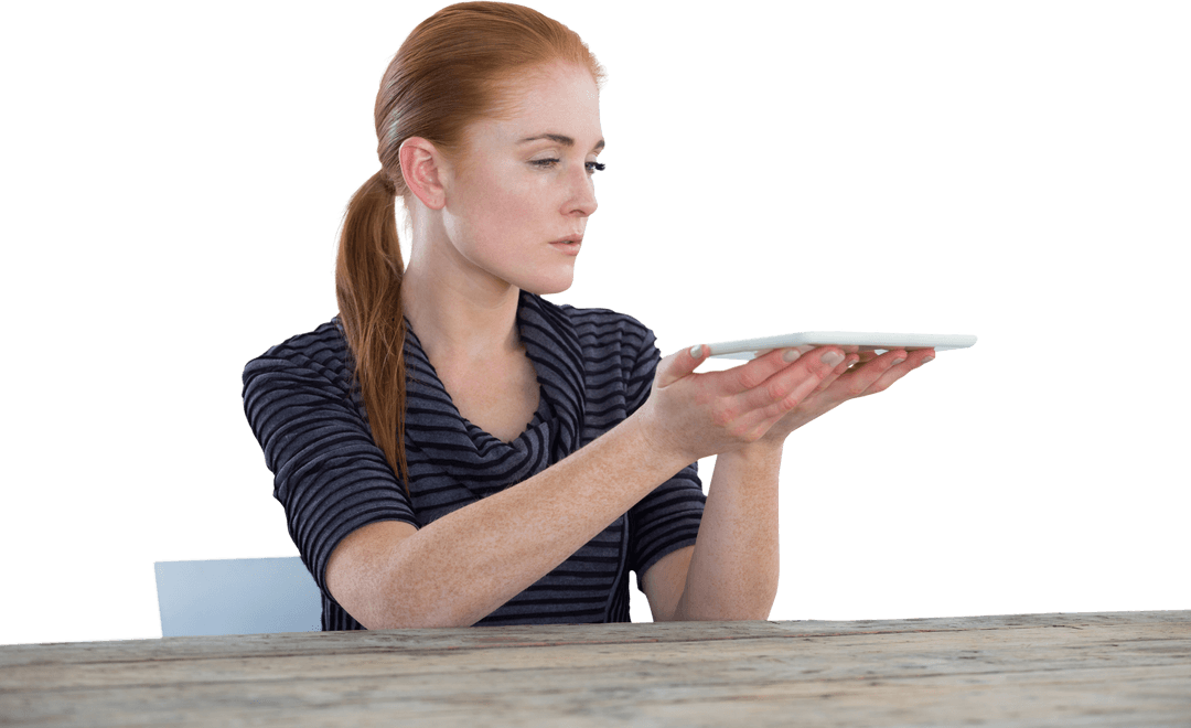 Transparent Businesswoman Holding Tablet with Focus
