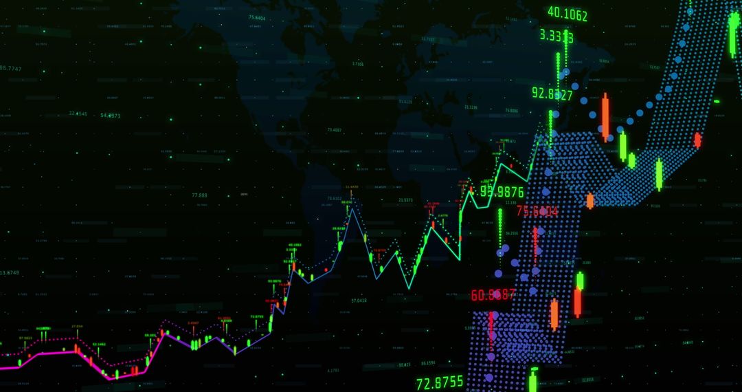 Global Financial Data Overlay on Digital World Map