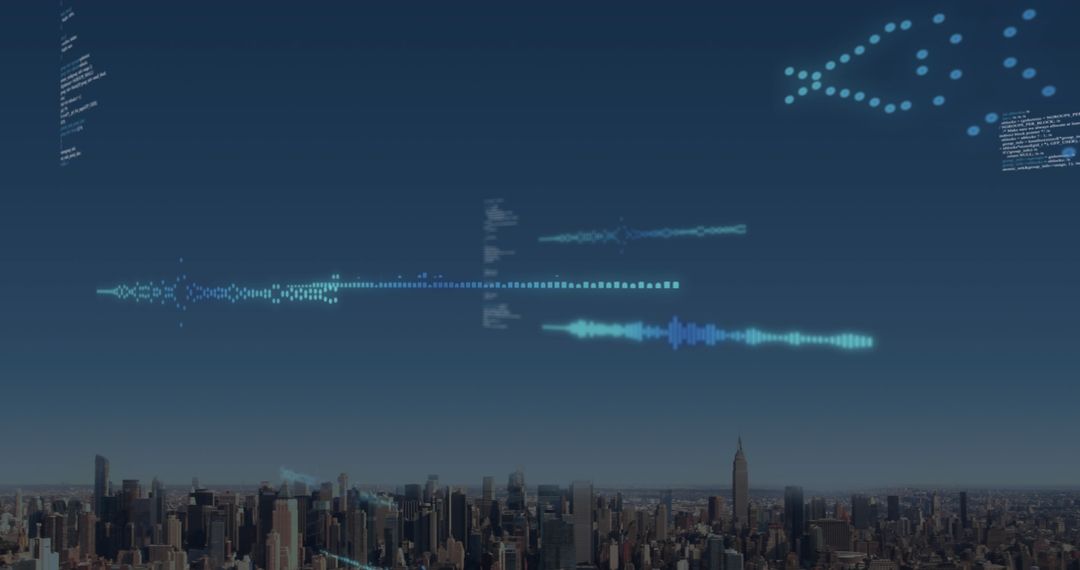 Data Flow Over Urban Skyline Representing Digital Connectivity