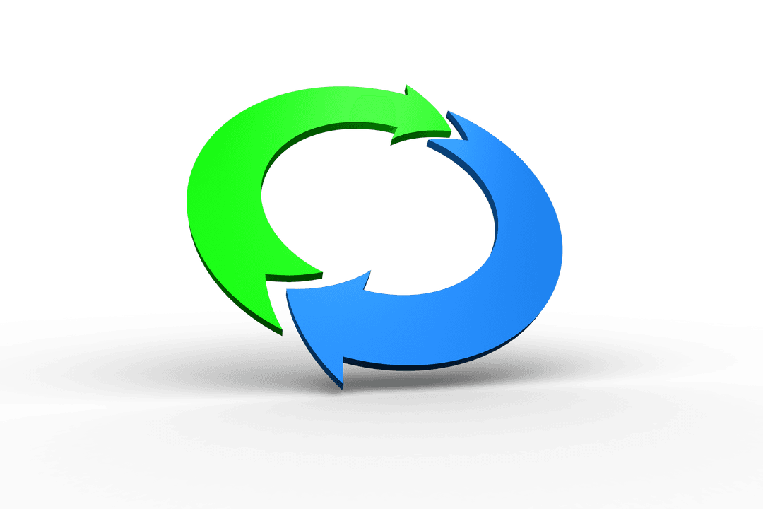 Green Blue Circular Arrows on Transparent Background