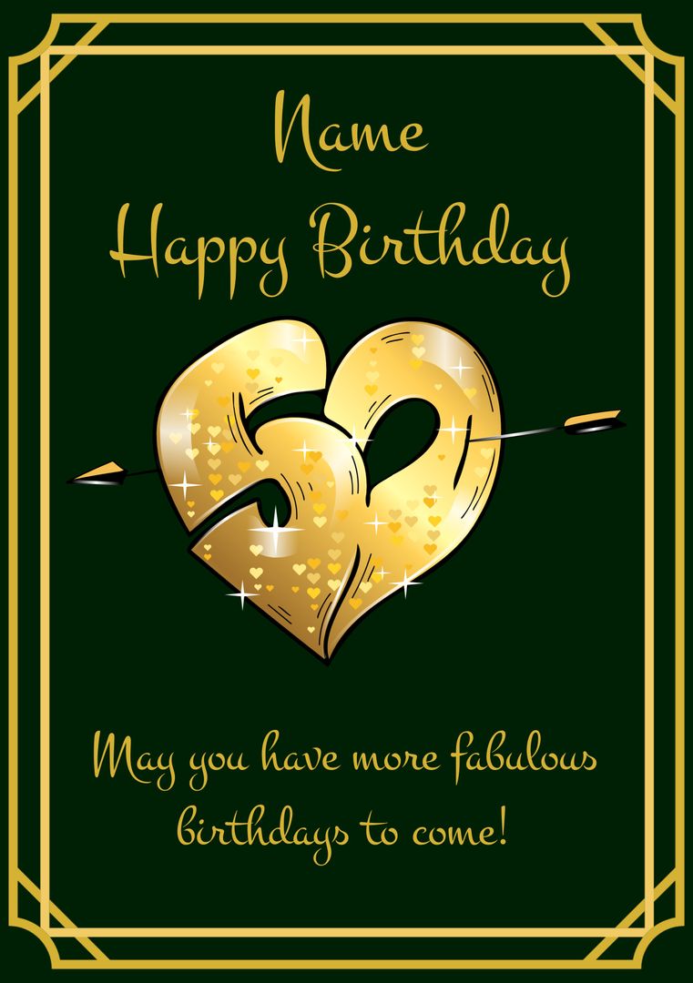 Elegant Happy 50th Birthday Greeting Card with Metallic Golden Heart and Arrow Design - Download Free Stock Templates Pikwizard.com