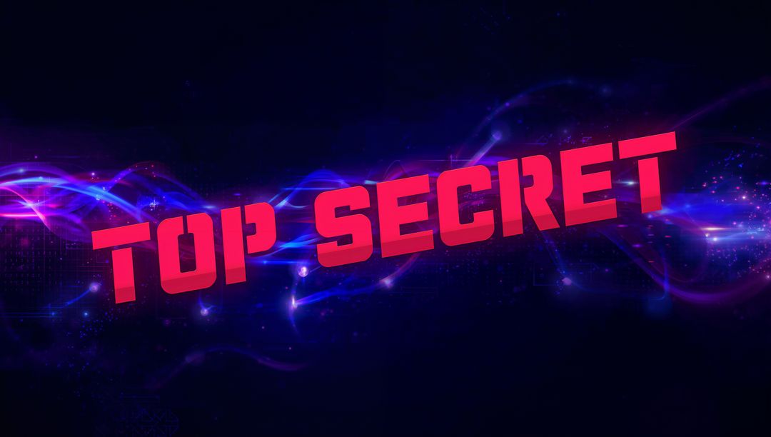 Neon Top Secret Cyber Banner with Red 3D Text and Futuristic Glowing Waves