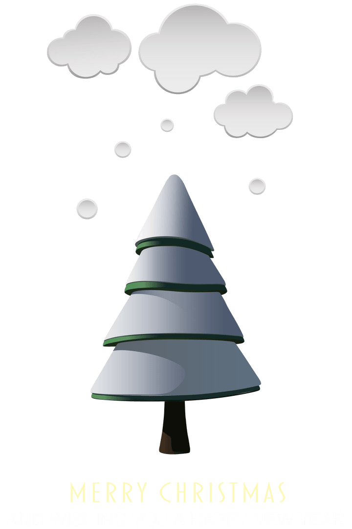 Digital Fir Tree with Snow and Christmas Text on Transparent Background