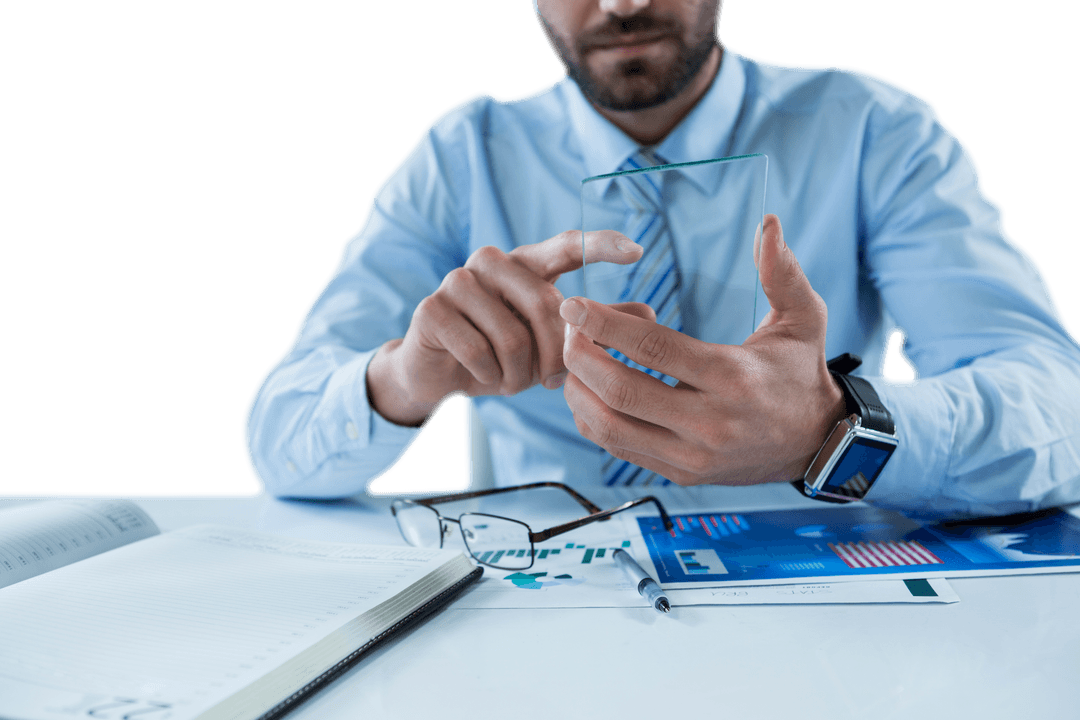 Businessman Interacting with Transparent Technology Device