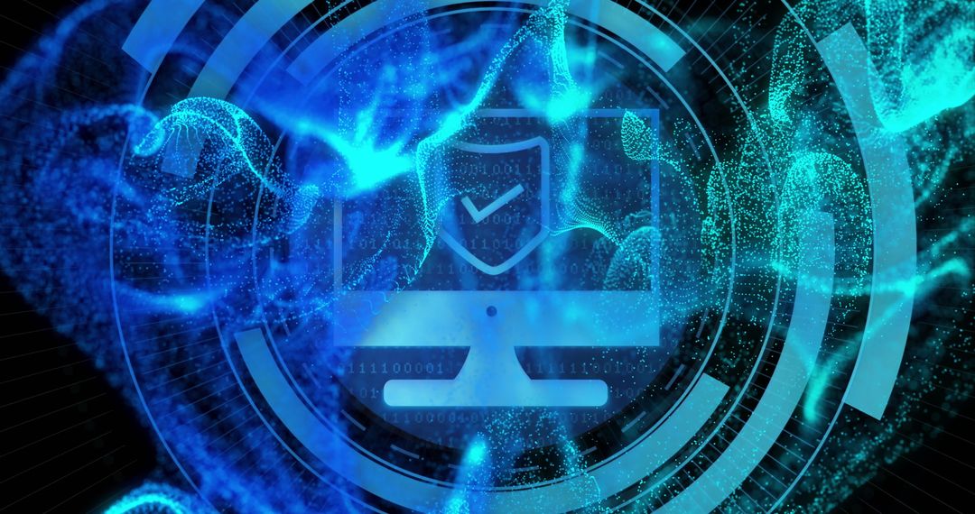 Abstract Cybersecurity Concept with Digital Elements and Shield