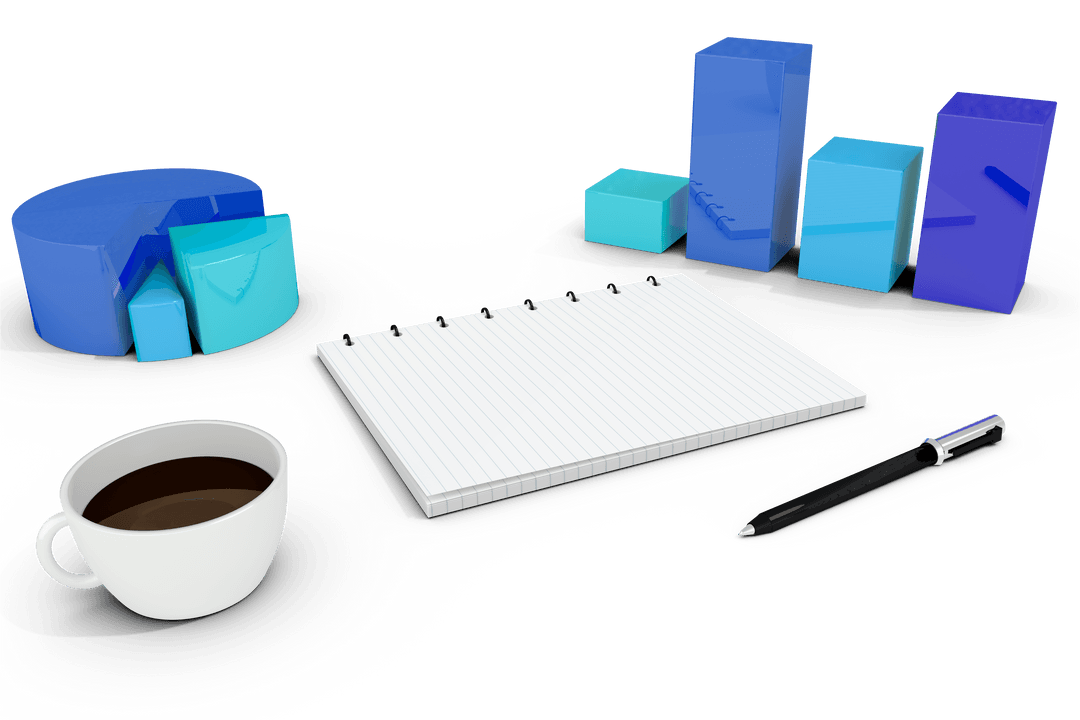 Office Concept with Transparent Diagrams and Coffee
