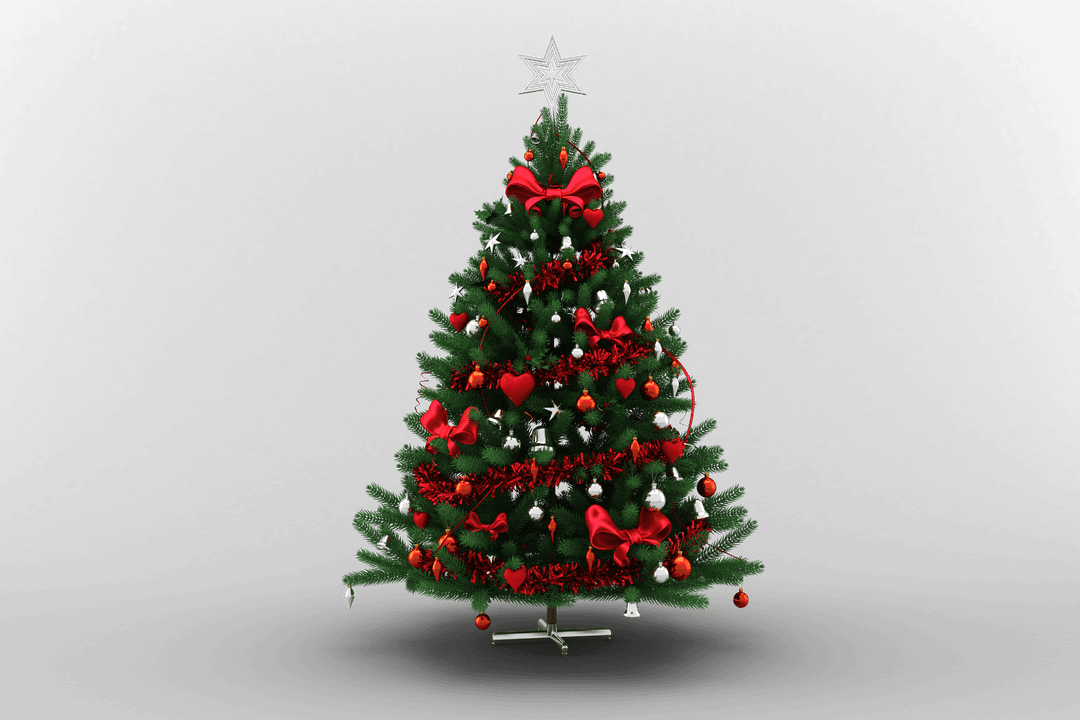 Festive Christmas Tree with Decorations on Transparent Background