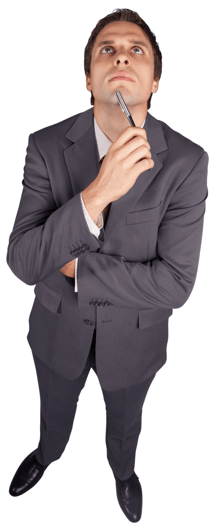 Thoughtful Businessman in Suit Contemplating on Transparent Background
