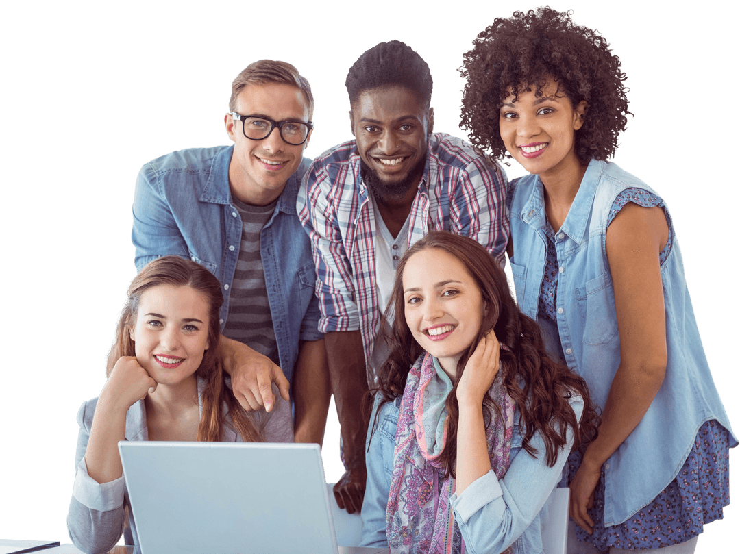 Diverse Team of Fashion Students Collaborating on Transparent Background